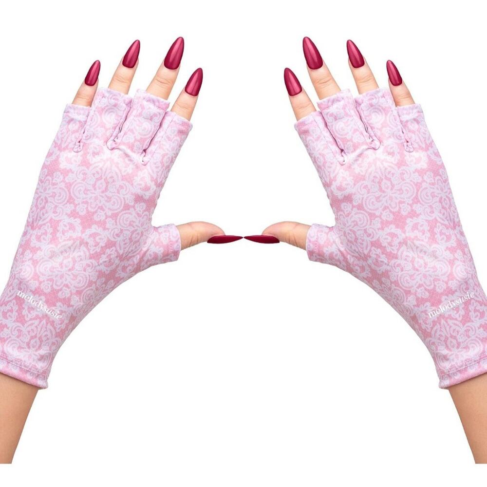 MelodySusie Pink Lace UV LED Shield Manicure Fingerless Gloves‎ UFP 50+ O/S NWT